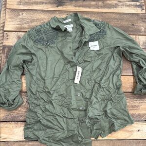 Ariat Olive Button Down Western with Embroidered Shoulders